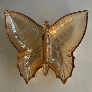 Beautiful Orange Carnival glass Butterfly Trinket Dish